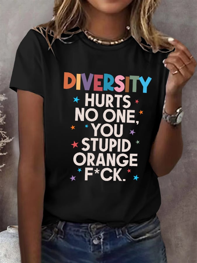 Women's Casual Diversity No One Got Hurt You Orange Bastard Print T-Shirt