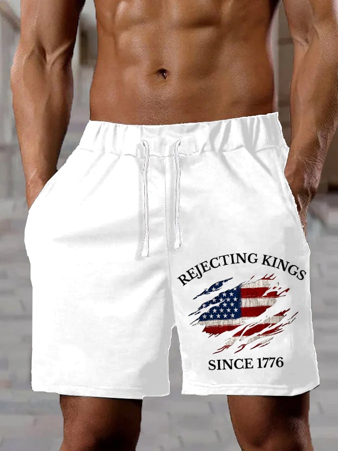 Men's “Rejection of the King since 1776” Printed Casual Shorts