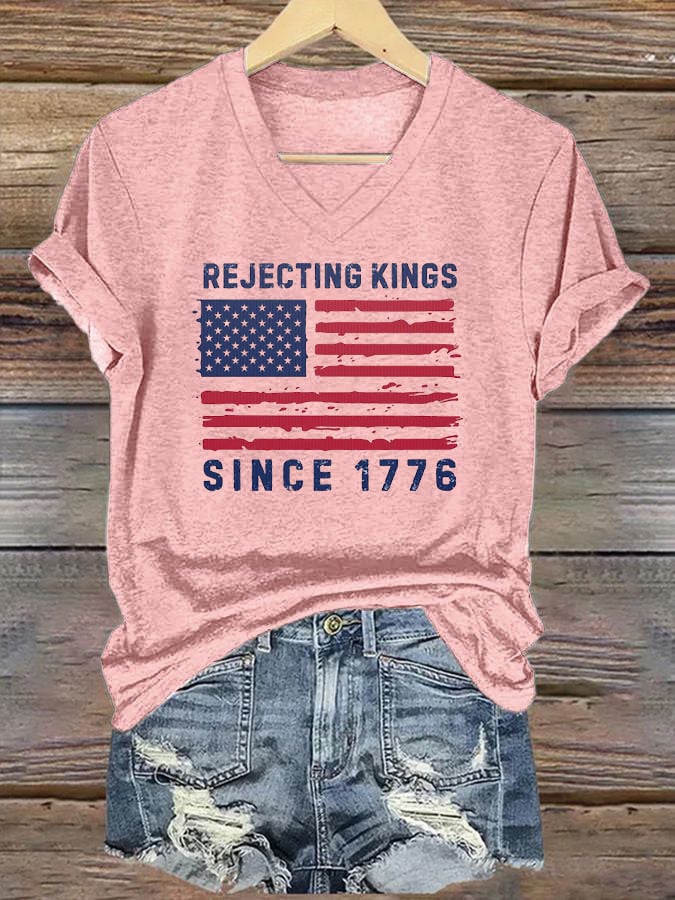 Women's Casual Retro Reject The King Print T-Shirt
