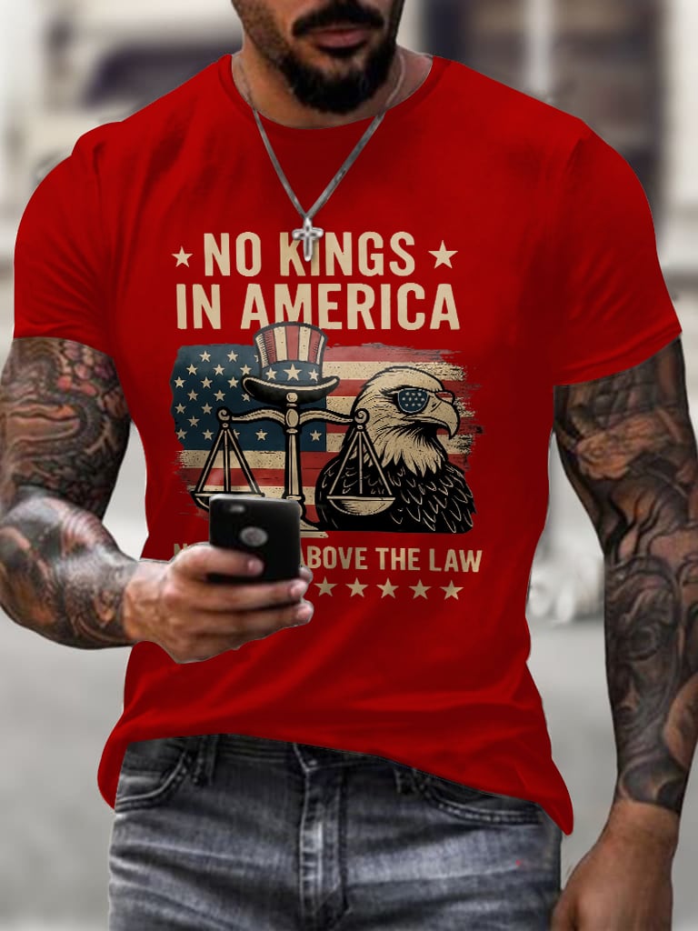 Men's Retro No Kings In America No One Is Above The Law Print T-Shirt