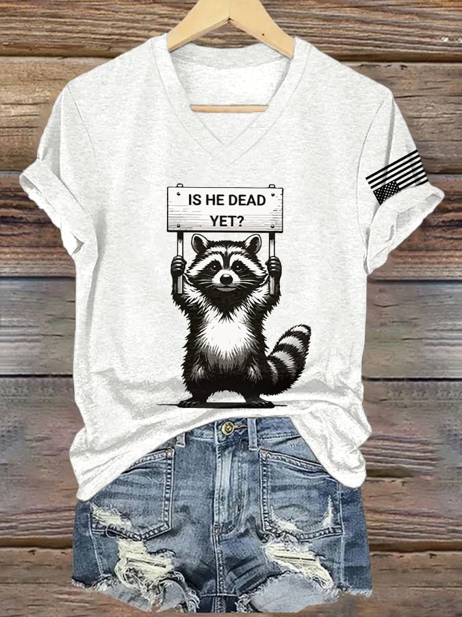 V-Neck Retro Is He Dead Yet? Print T-Shirt