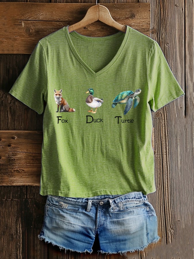 Women's Casual Fashion Animal Fdt Print T-Shirt