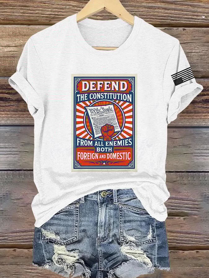Retro Defend The Constitution From All Enemies Both Foreign And Domestic Print T-Shirt