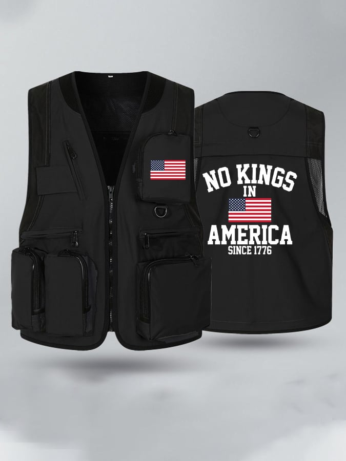 No Kings In America Print Cargo multi-pocket casual vest