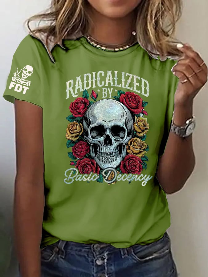 Women's Fashionable And Casual Radicalized By Basic Decency Printed T-Shirt