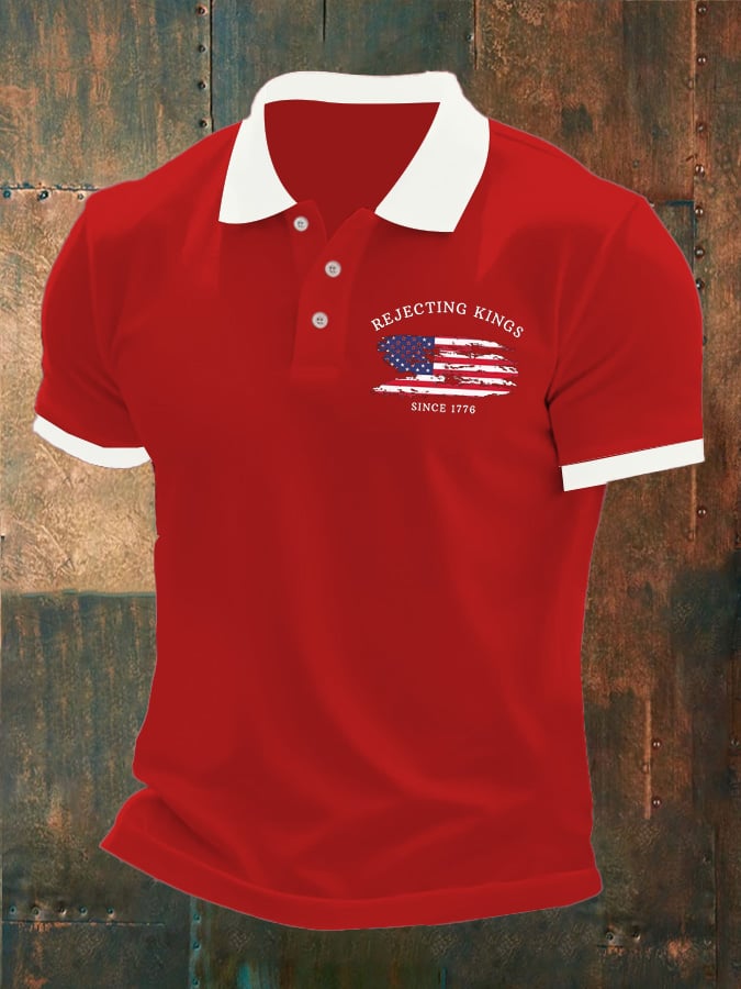 Men'S Rejecting Kings Since 1776 Print Casual Polo Shirt