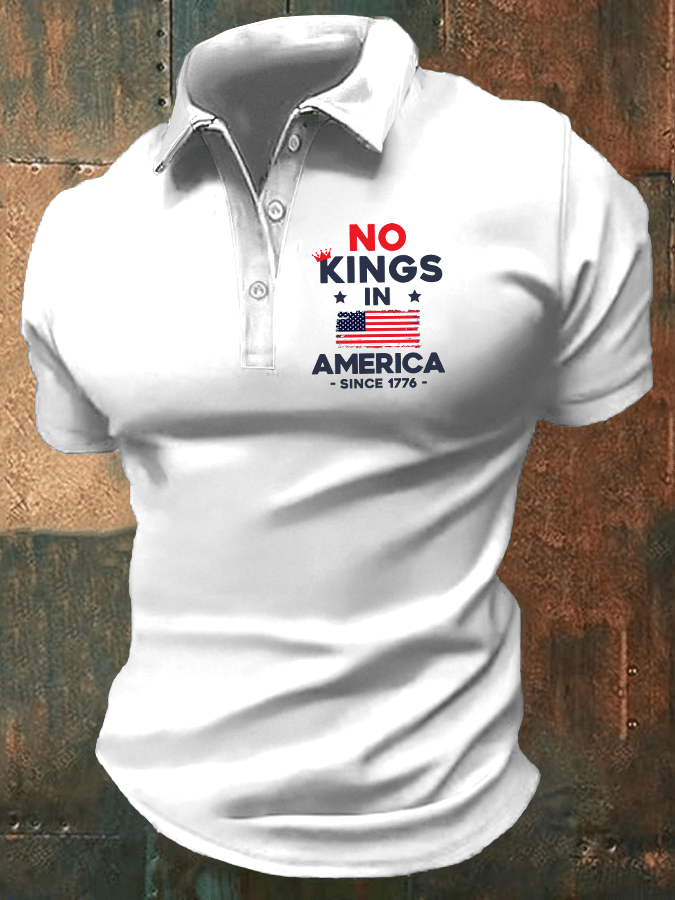 Men's No King In America Print Casual Polo Shirt