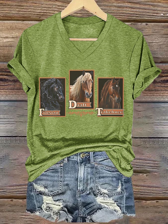 Women's casual fashion FDT horse print T-shirt