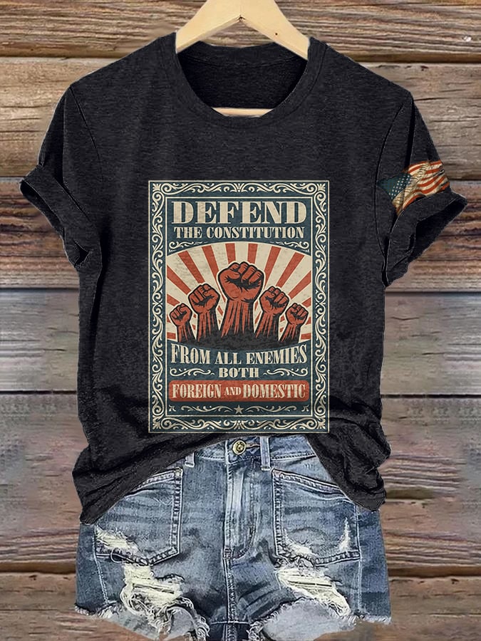 Retro Defend The Constitution From All Enemies Both Foreign And Domestic We The People Print T-Shirt
