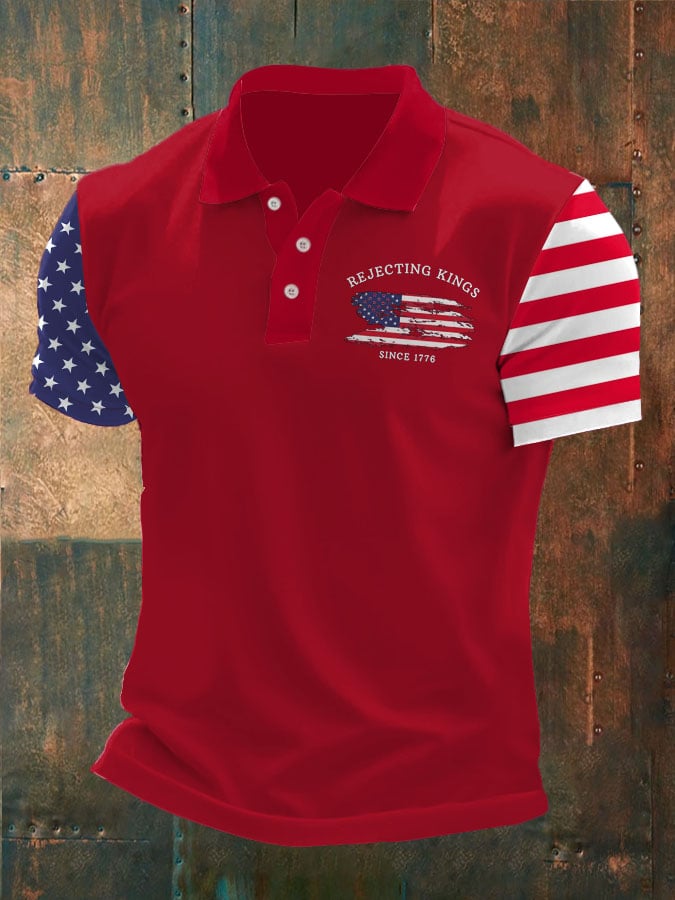 Men'S Rejecting Kings Since 1776 Print Casual Polo Shirt