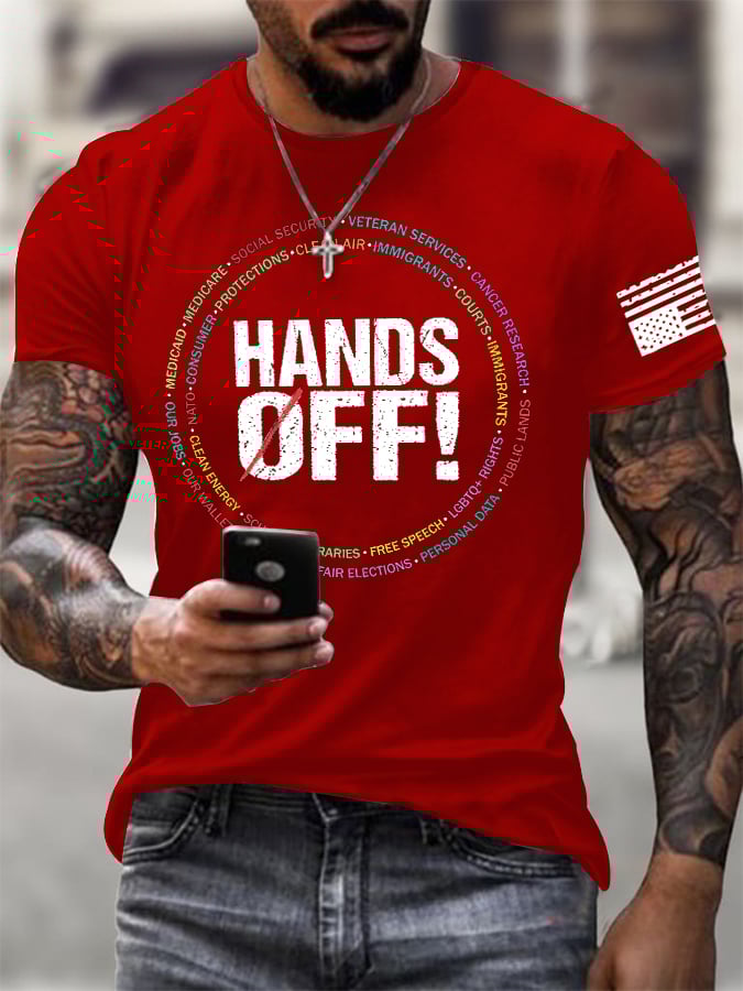 Men'S Retro Hands Off Protest Print T-Shirt