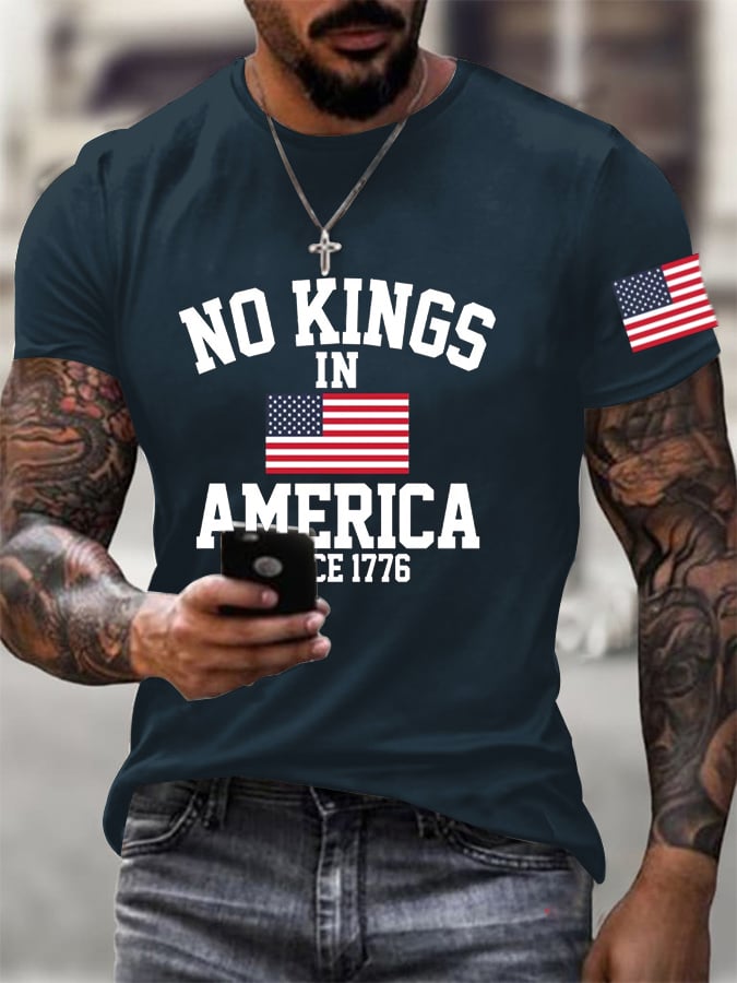 Men's  No King in America Print Casual  T-Shirt