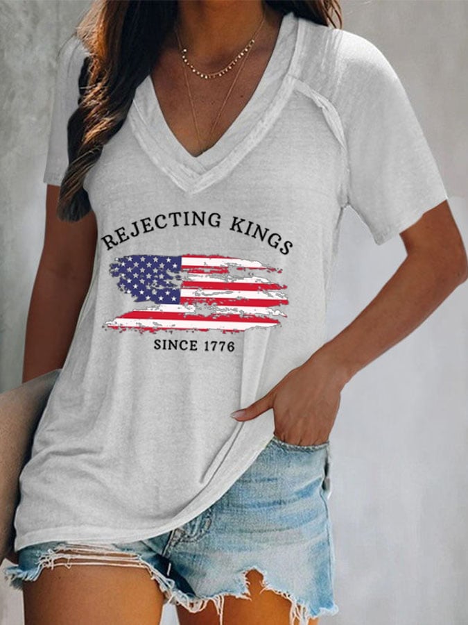 Women's Rejecting Kings Since 1776 Printed Casual T-Shirt