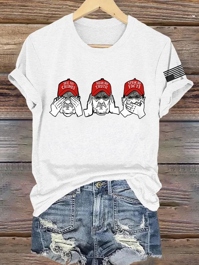 Retro See No Crimes Hear No Truth Speak No Facts Print T-Shirt