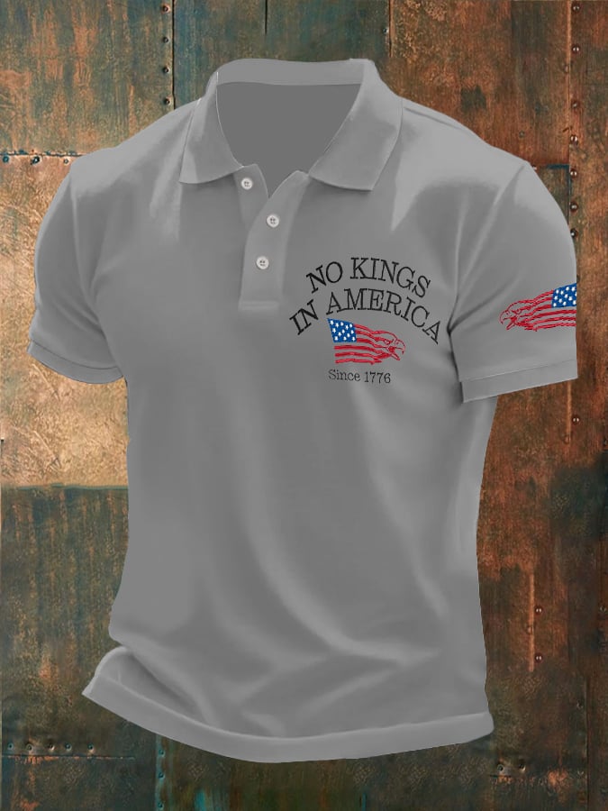 Man's Vintage No Kings In America Since 1776 Printed Polo Shirt