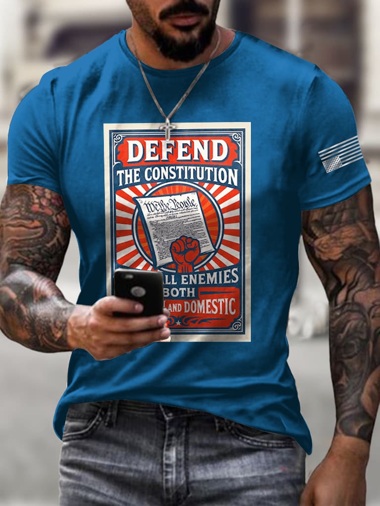 Retro Defend The Constitution From All Enemies Both Foreign And Domestic Print T-Shirt