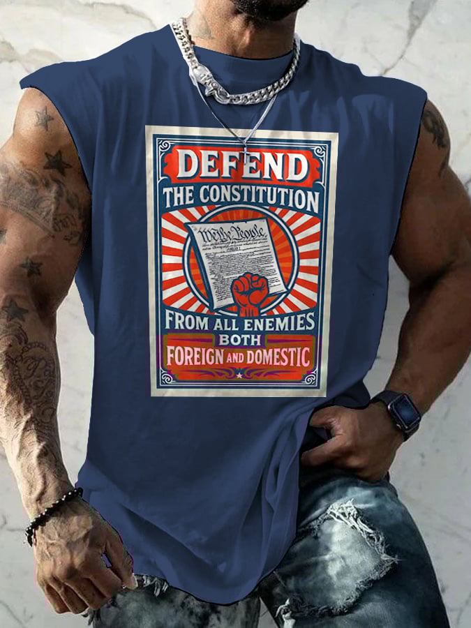Retro Defend The Constitution From All Enemies Both Foreign And Domestic Print Tops Tank