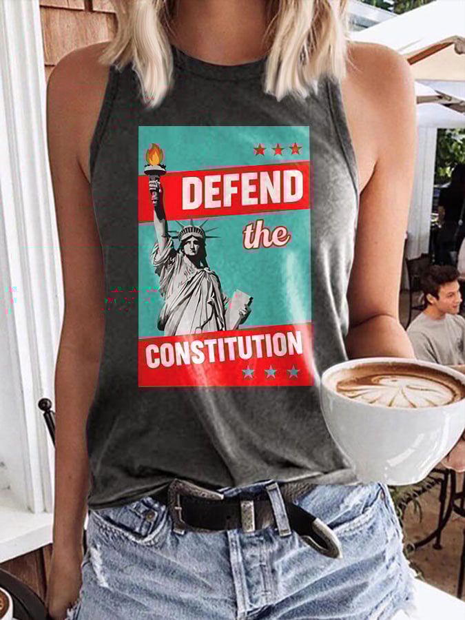 Retro Defend The Constitution Print Tops Tank