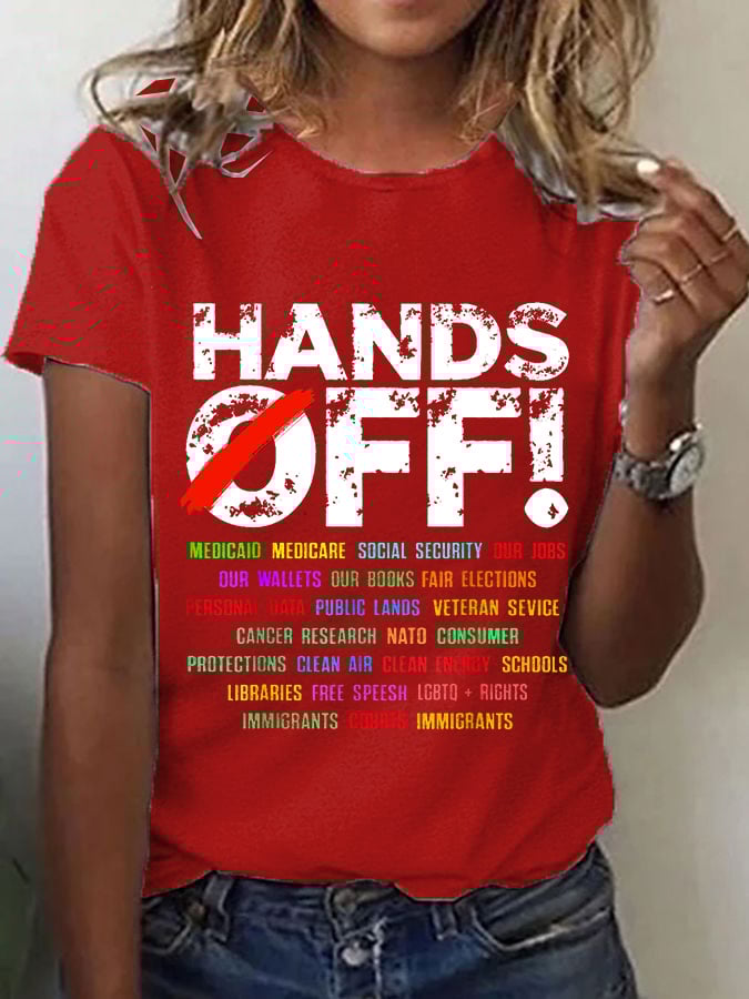 Women's Hands Off Protest Print Casual T-Shirt