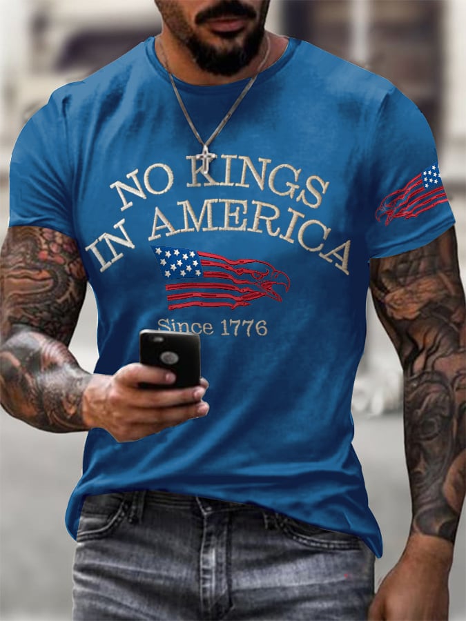 Men's Retro No Kings In America Since 1776 Print T-Shirt