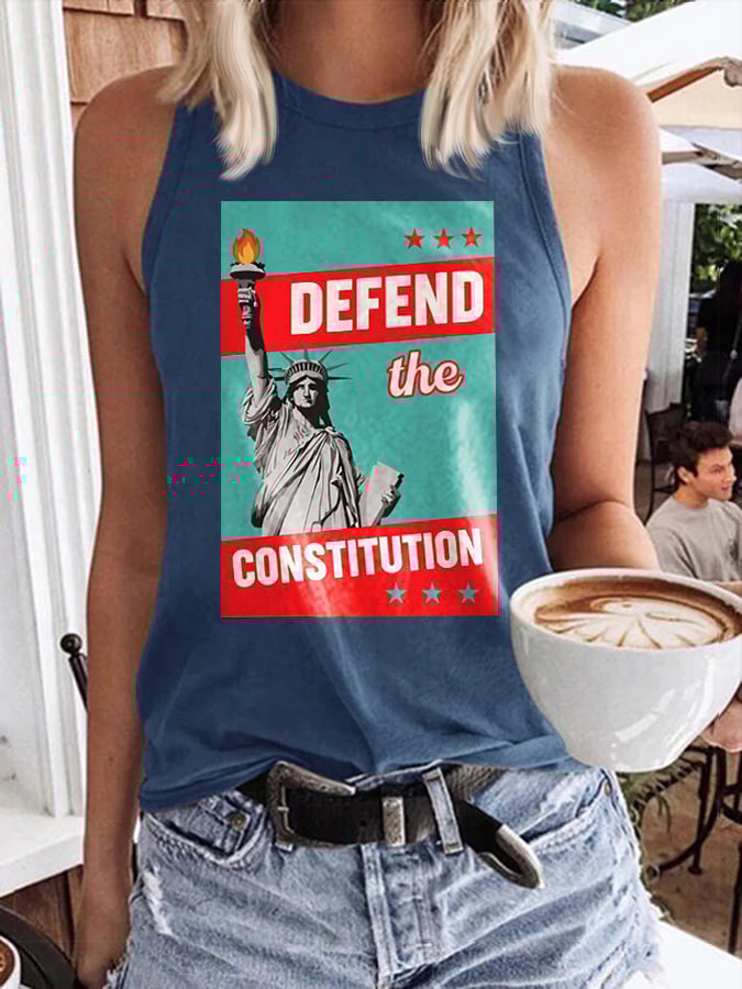 Retro Defend The Constitution Print Tops Tank