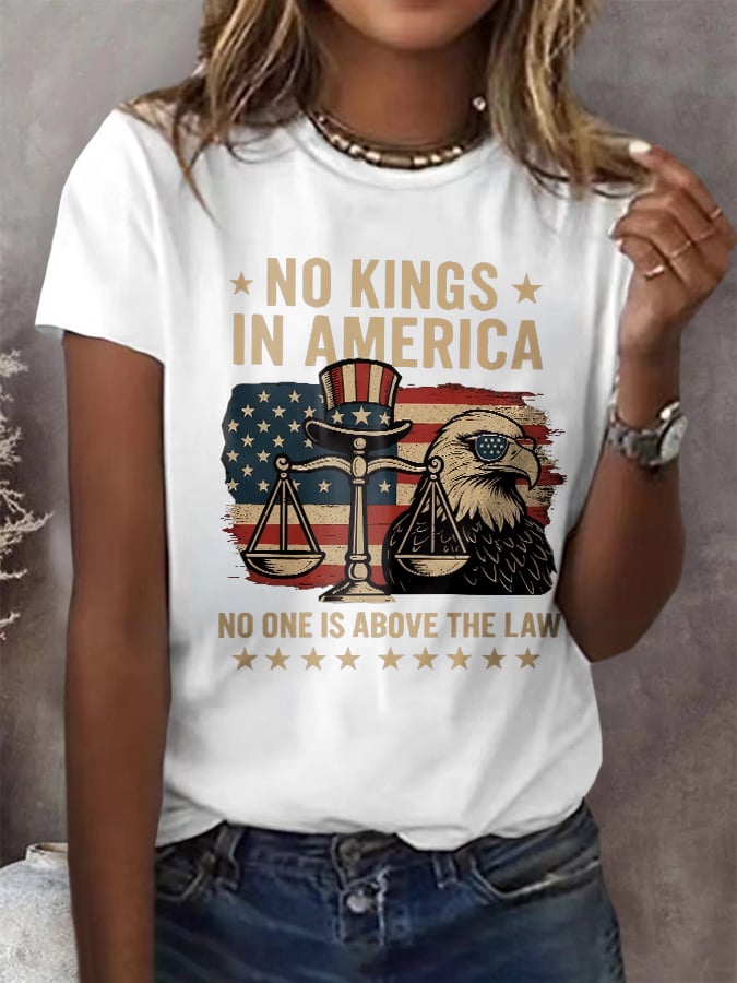 Retro No Kings In America No One Is Above The Law Print T-Shirt