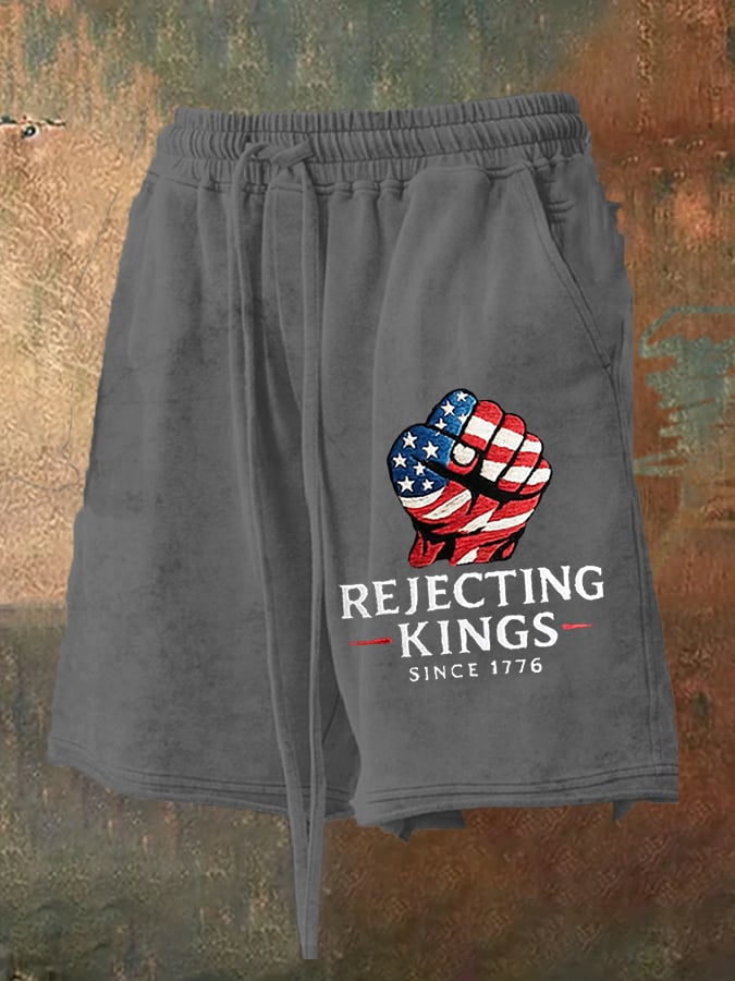 Men's “Rejection of the King since 1776” Print Loose Casual Shorts