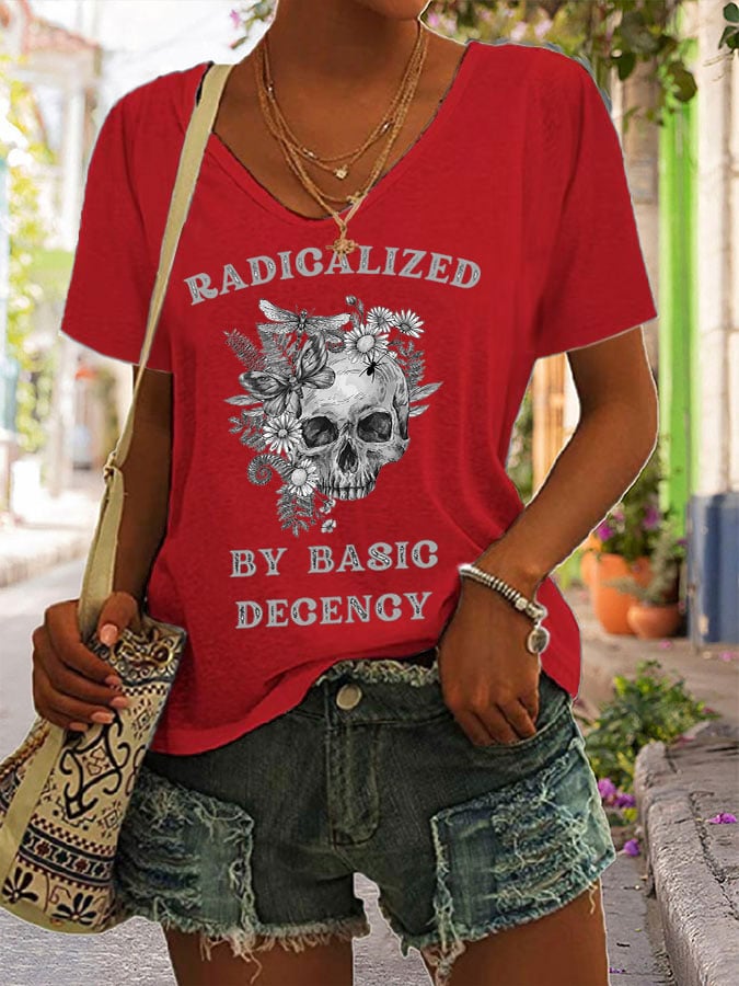 Women's Fashionable And Casual Radicalized By Basic Decency Printed T-Shirt