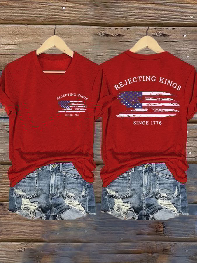 Women's “ Rejecting Kings Since 1776” V-neck T-shirt