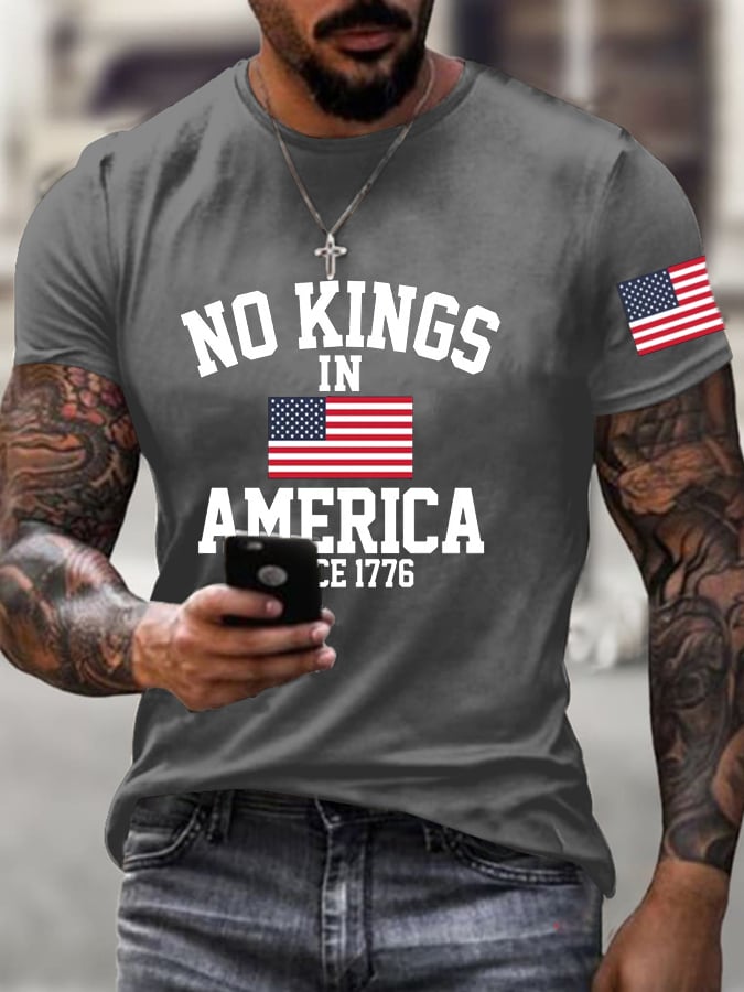 Men's  No King in America Print Casual  T-Shirt