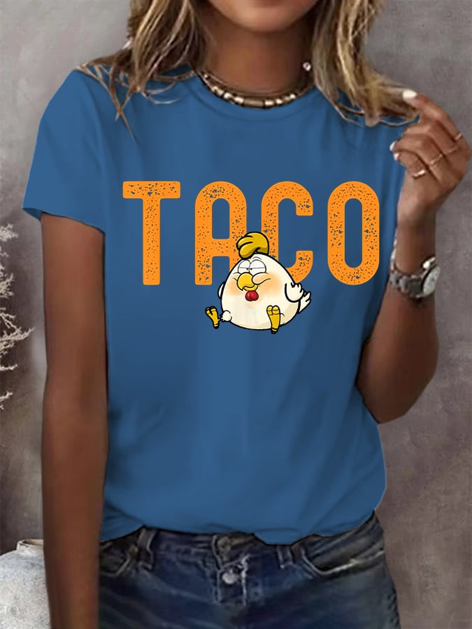 Women's Funny Protest Chicken Taco Print Round Neck T-Shirt