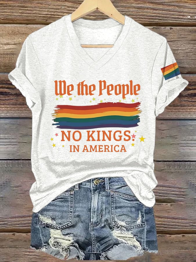 Womens Fdt No Kings In America Print V Neck T Shirt