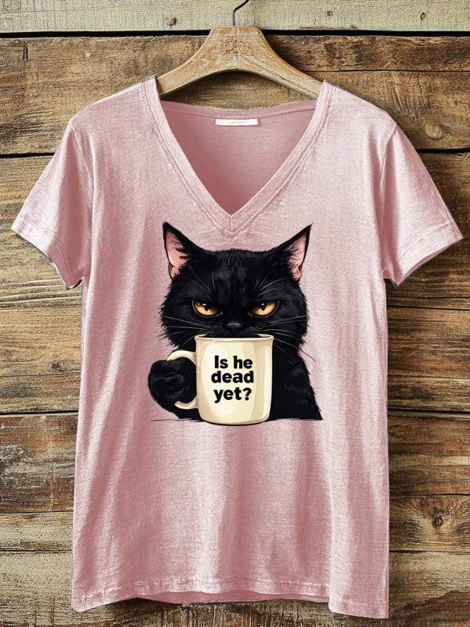 Women's Black Cat Print T-Shirt