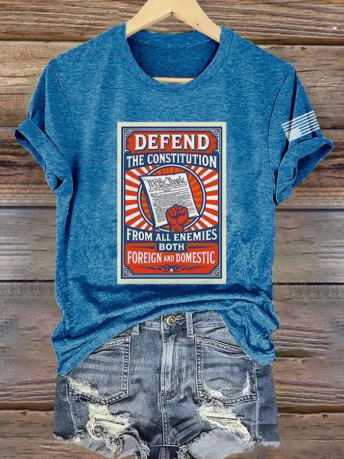 Retro Defend The Constitution From All Enemies Both Foreign And Domestic Print T-Shirt