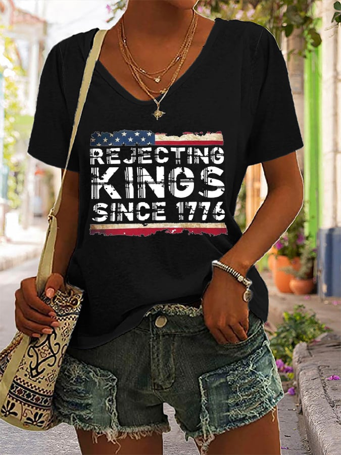 Women's “Rejecting Kings Since 1776” Print Casual T-Shirt