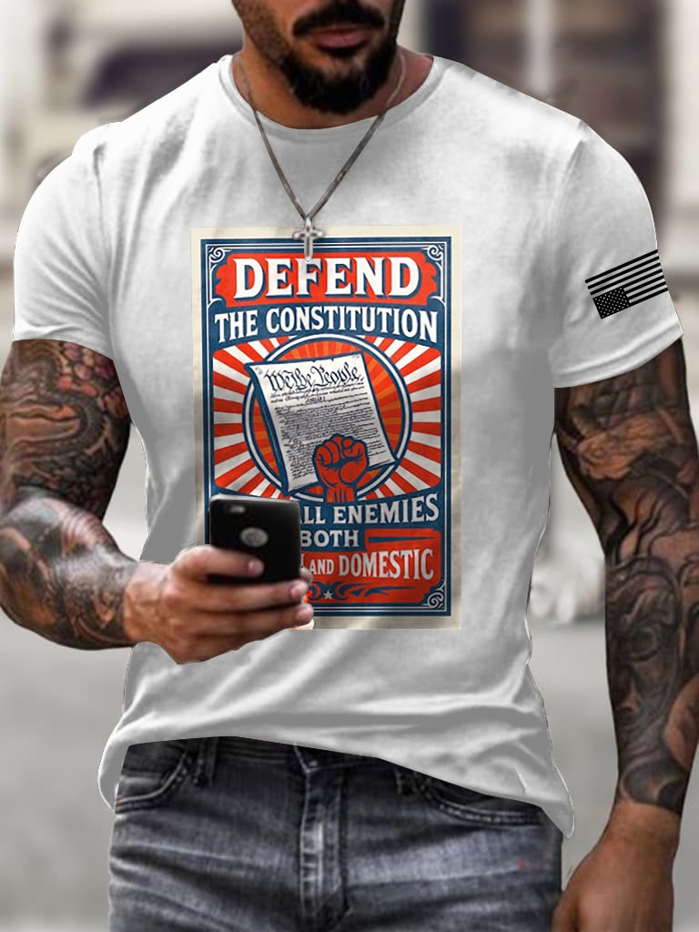 Retro Defend The Constitution From All Enemies Both Foreign And Domestic Print T-Shirt