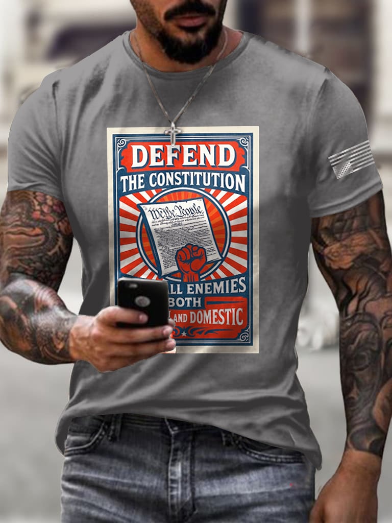 Retro Defend The Constitution From All Enemies Both Foreign And Domestic Print T-Shirt