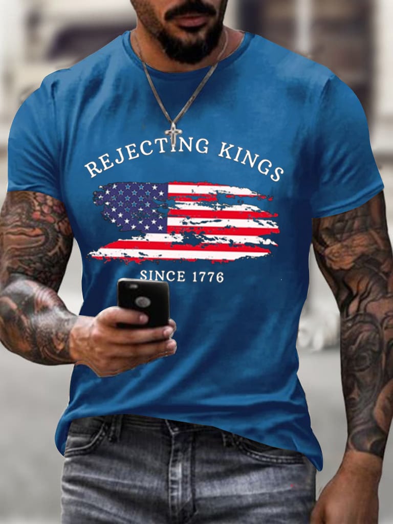 Men's  Rejecting Kings Since 1776 Printed Casual T-Shirt