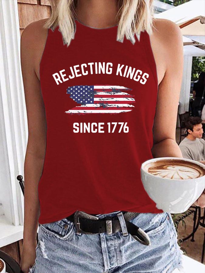 Women's Rejecting Kings Since 1776 Print Crew Neck Tank Top