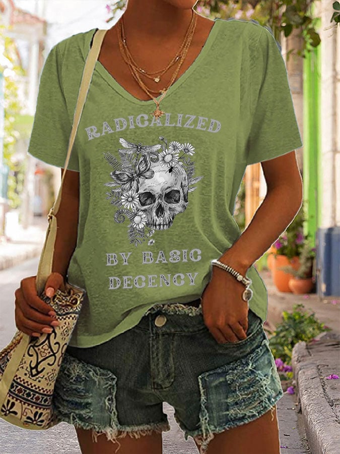 Women's Fashionable And Casual Radicalized By Basic Decency Printed T-Shirt