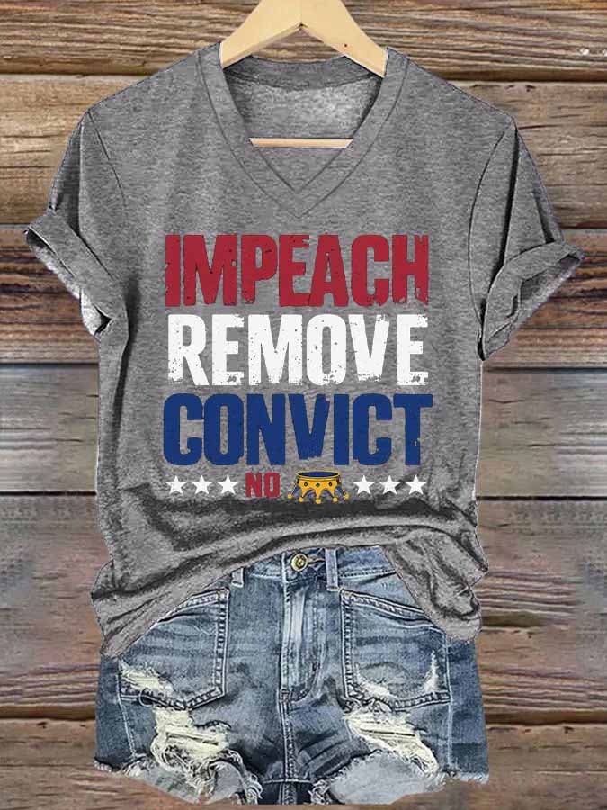 Women's Retro Impeach Remove Convict No King Print T-Shirt