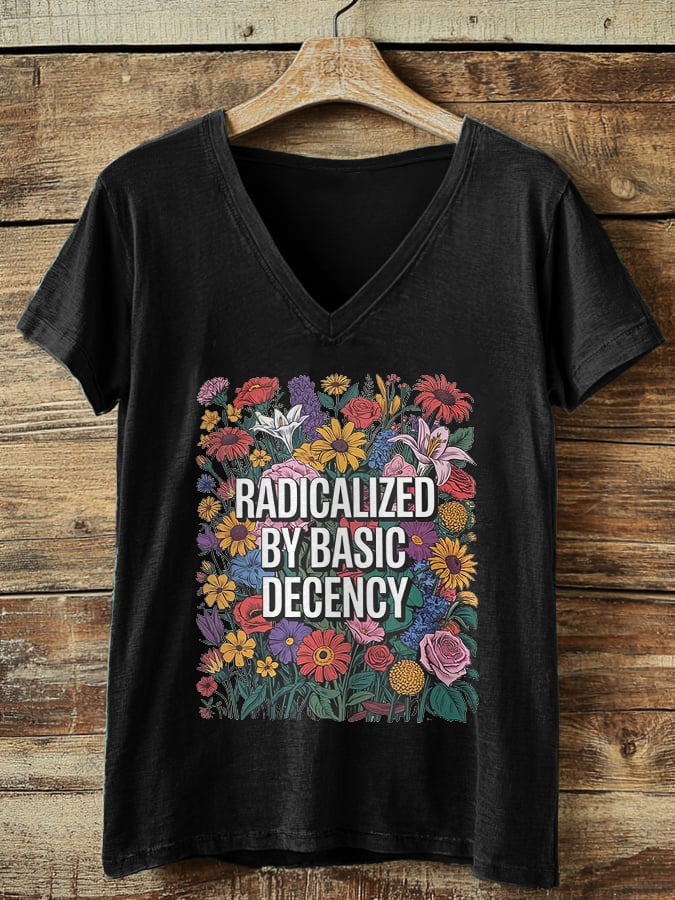 Women's Fashion Casual Radicalized By Basic Decency Printed Fdt Short-Sleeved T-Shirt