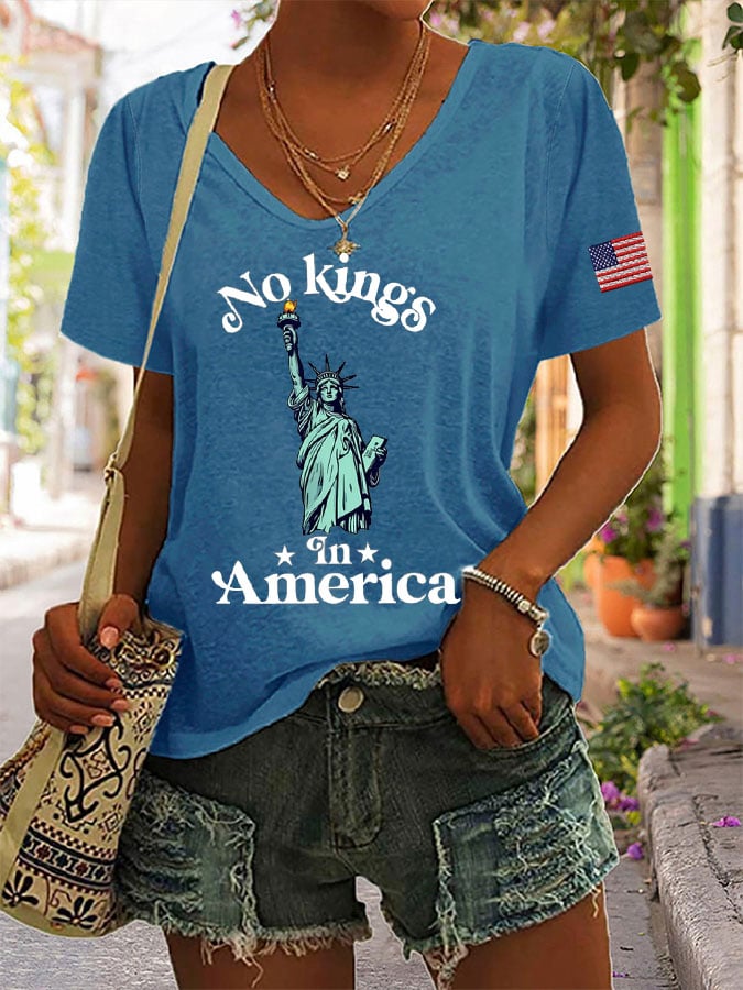 Women's Independence Day FDT NO KINGS IN AMERICA Printed Casual T-Shirt