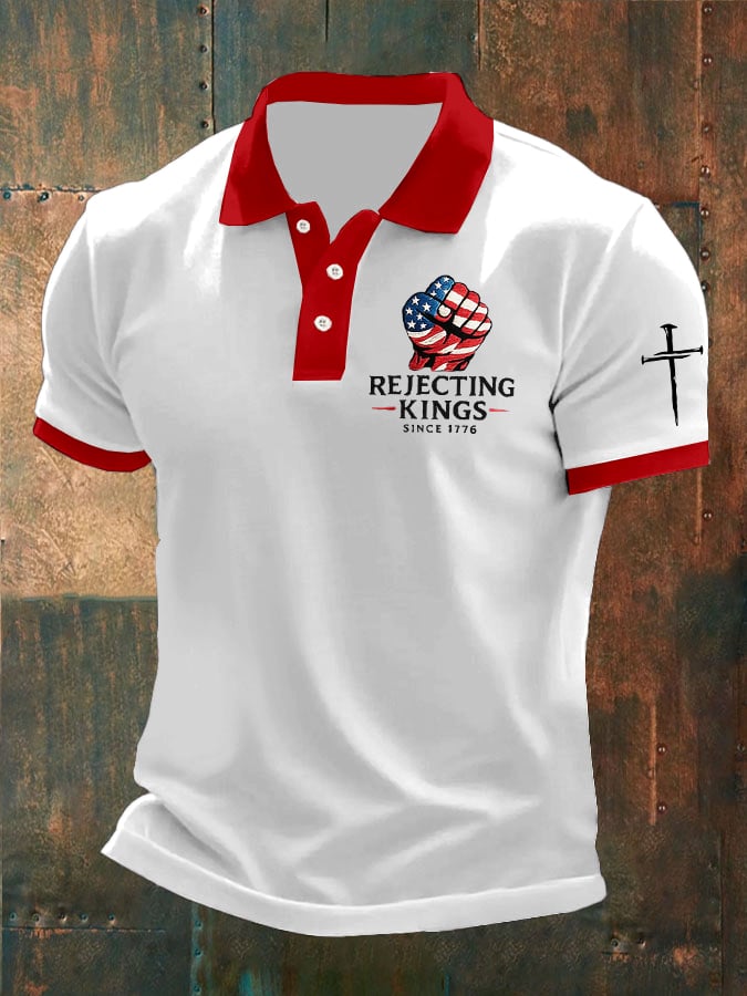 Men's “Rejecting Kings Since 1776” Print Casual Polo