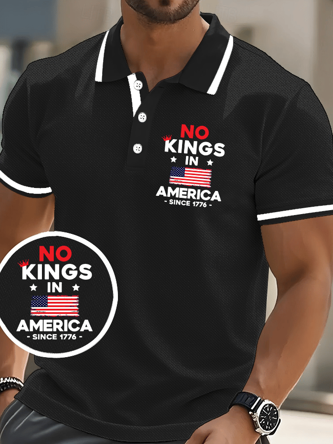 Men's No King In America Print Casual Polo Shirt