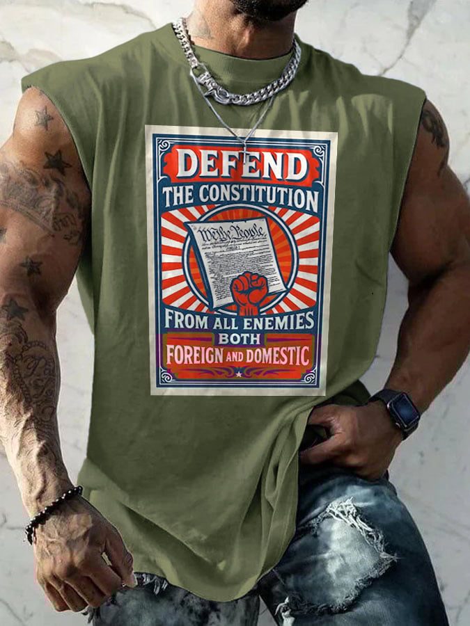 Retro Defend The Constitution From All Enemies Both Foreign And Domestic Print Tops Tank