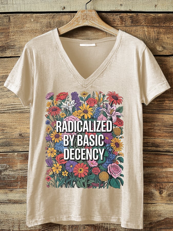 Women's Fashion Casual Radicalized By Basic Decency Printed Fdt Short-Sleeved T-Shirt