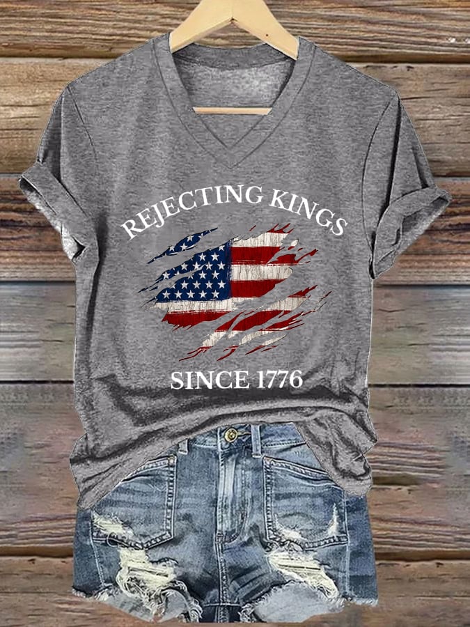 Women's “ Rejecting Kings Since 1776” V-neck T-shirt