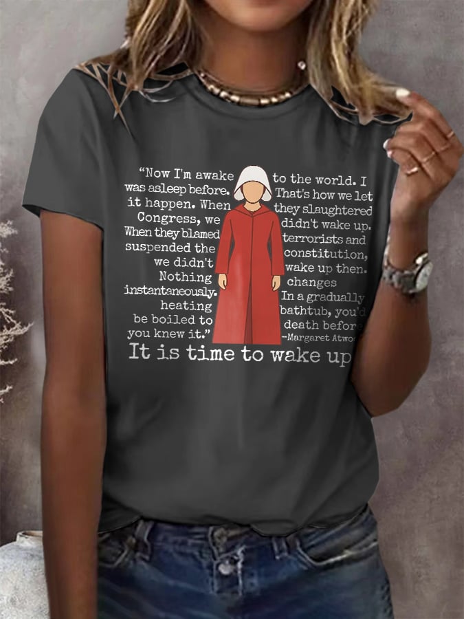 Retro It Is Time To Wake Up Print T-Shirt