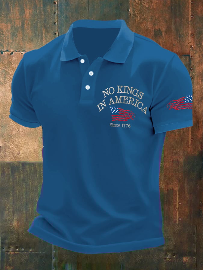 Man's Vintage No Kings In America Since 1776 Printed Polo Shirt